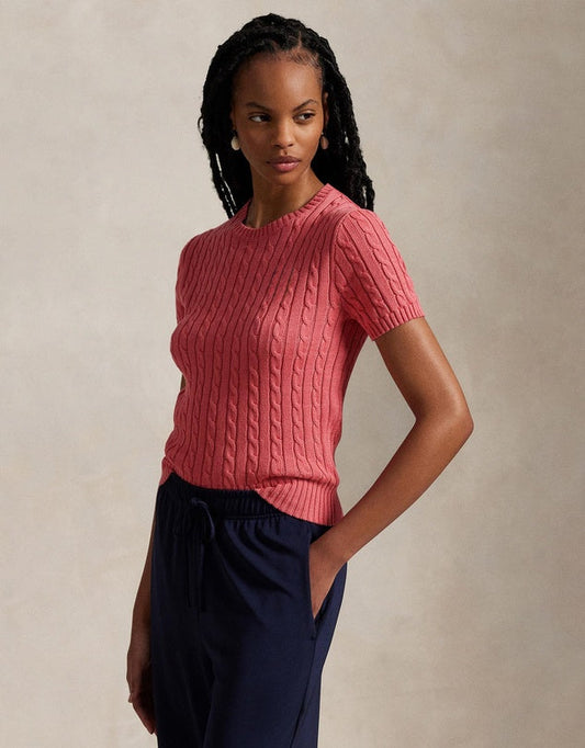 Cable-Knit Cotton Short-Sleeve Sweater