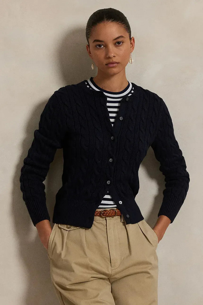 Cable-Knit Cotton Crewneck Cardigan