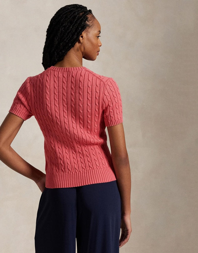 Cable-Knit Cotton Short-Sleeve Sweater