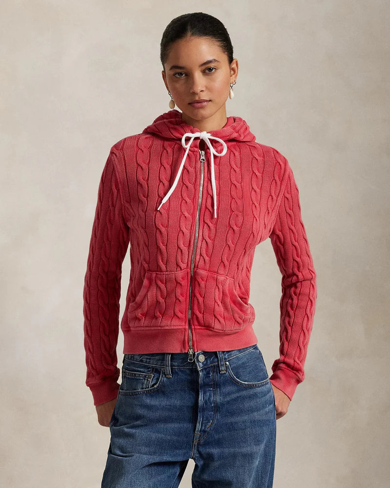 Cable-Knit Cotton Full-Zip Hoodie
